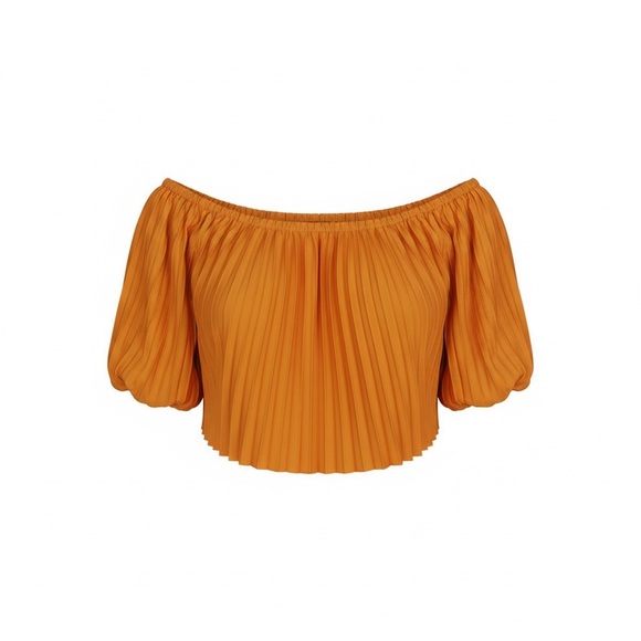 Express Off Shoulder Pleated Crop Top / Orange / S - Picture 3 of 9